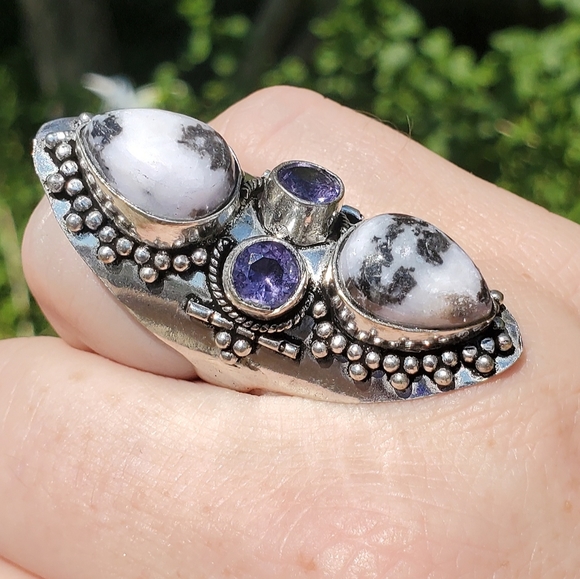 New Zebra Jasper and Amethyst 925 Silver Statement Ring. - Picture 10 of 16